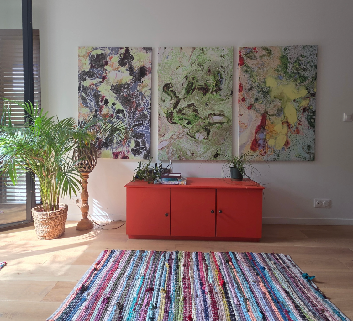 Triptyque Végétalis - Oak Mimosa Payne - Toiles 80x120 cm